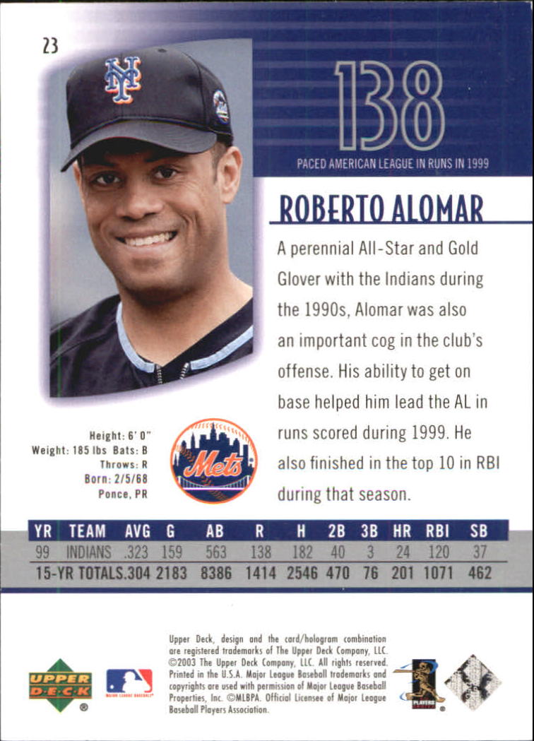 2003 UD Authentics 23 Roberto Alomar NM MT The DugoutZone