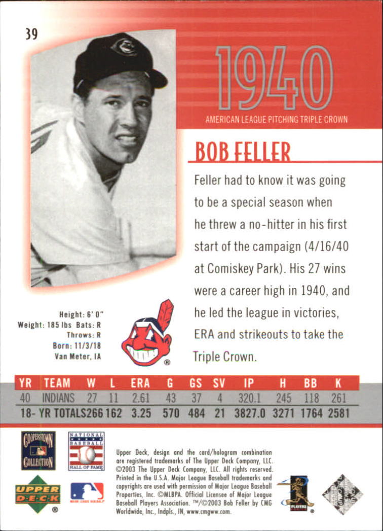 2003 UD Authentics #39 Bob Feller back image