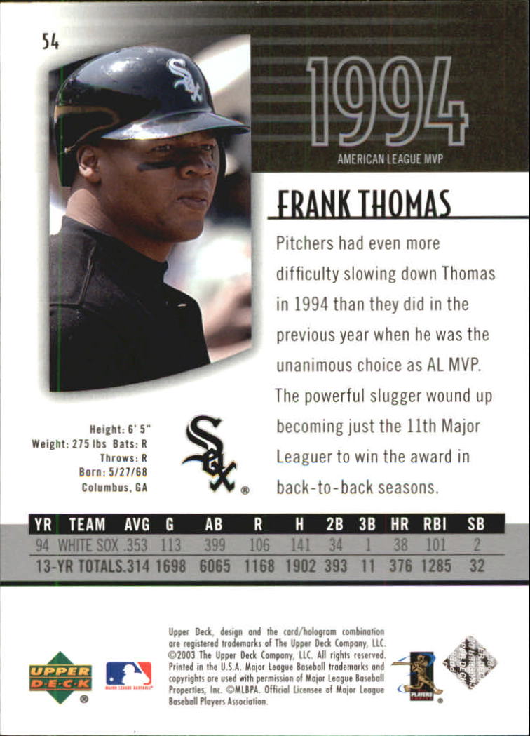 2003 UD Authentics 54 Frank Thomas NM MT Birmingham Sports