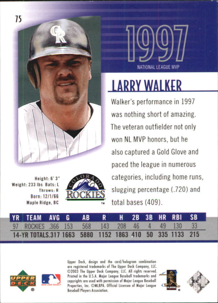 2003 UD Authentics #75 Larry Walker back image