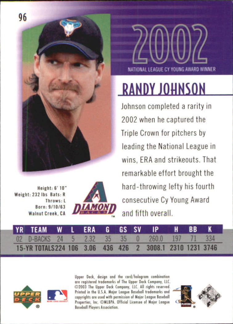 2003 UD Authentics #96 Randy Johnson back image