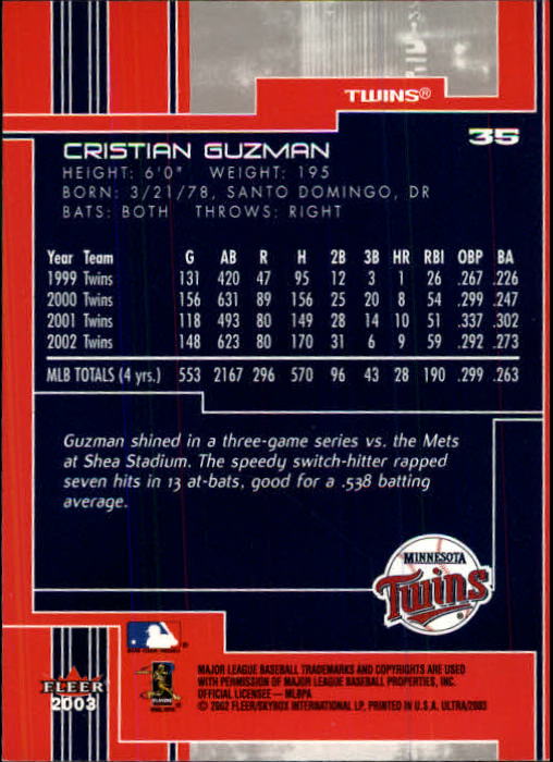 2003 Ultra #35 Cristian Guzman back image