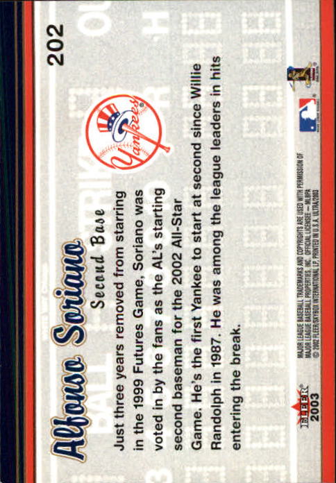 2003 Ultra #202 Alfonso Soriano AS back image