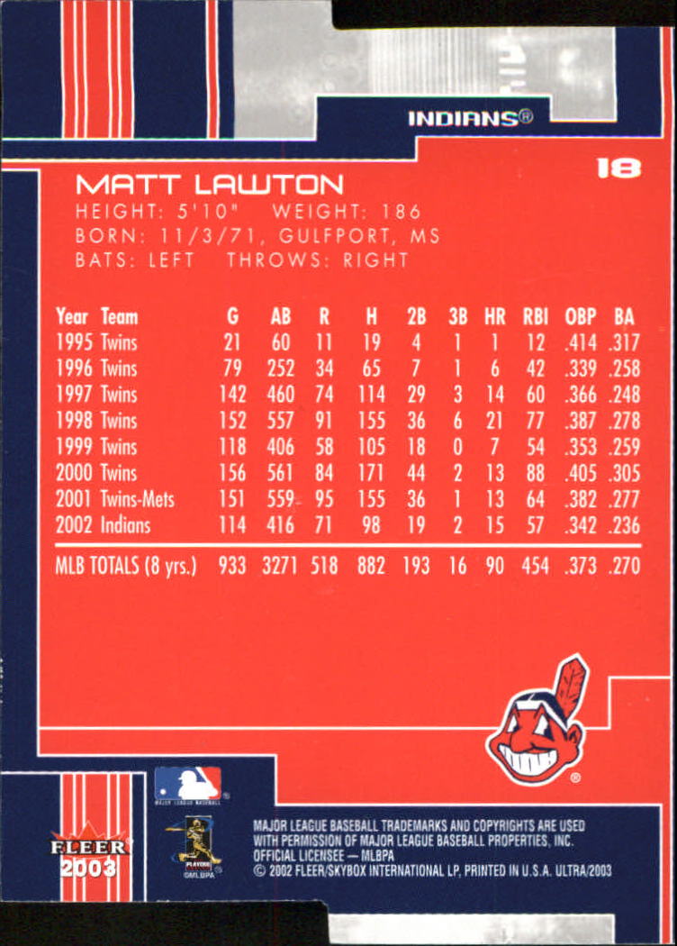 2003 Ultra Gold Medallion #18 Matt Lawton back image