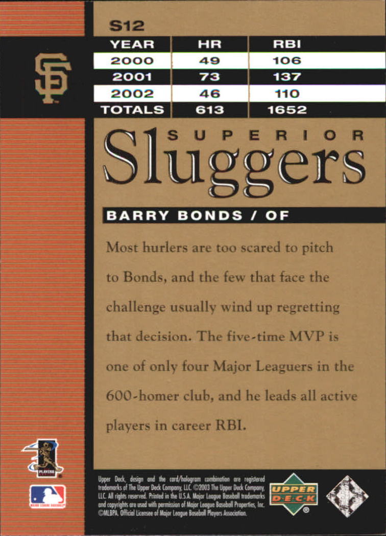 2003 Upper Deck Superior Sluggers #S12 Barry Bonds - NM-MT | eBay