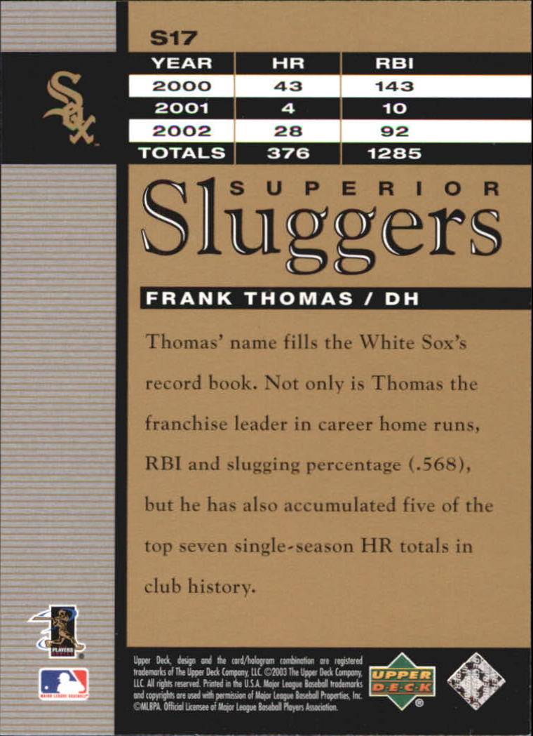 2003 Upper Deck Superior Sluggers #S17 Frank Thomas back image