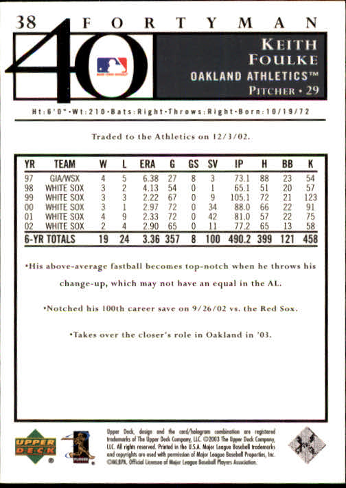 2003 Upper Deck 40-Man Baseball Card Pick (Base) 1-287 - Bild 67 von 501