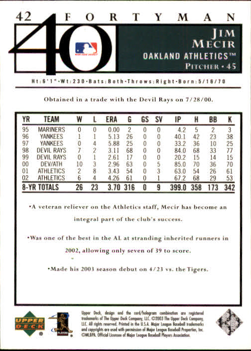2003 Upper Deck 40-Man Baseball Card Pick (Base) 1-287 - Bild 73 von 501