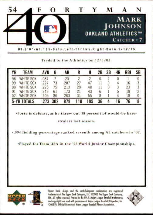2003 Upper Deck 40-Man Baseball Card Pick (Base) 1-287 - Bild 95 von 501