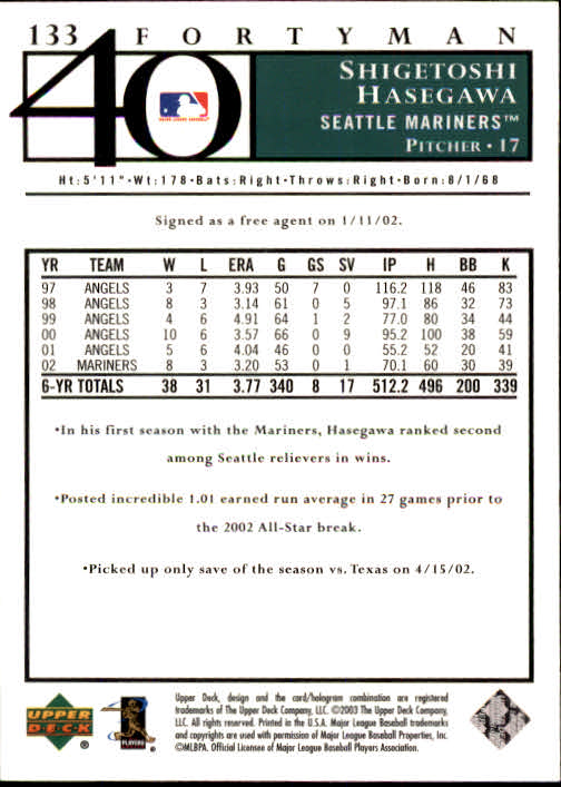 2003 Upper Deck 40-Man Baseball Card Pick (Base) 1-287 - Bild 227 von 501