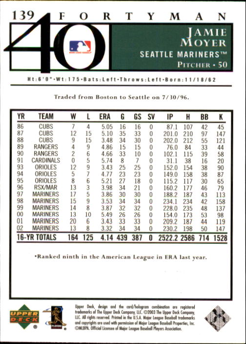 2003 Upper Deck 40-Man Baseball Card Pick (Base) 1-287 - Bild 239 von 501
