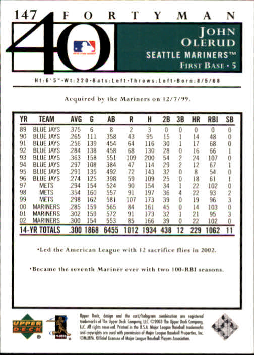 2003 Upper Deck 40-Man Baseball Card Pick (Base) 1-287 - Bild 253 von 501