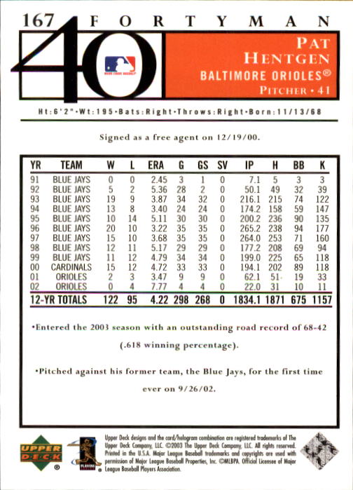 2003 Upper Deck 40-Man Baseball Card Pick (Base) 1-287 - Bild 293 von 501
