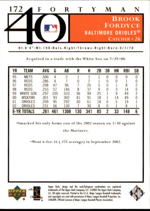 2003 Upper Deck 40-Man Baseball Card Pick (Base) 1-287 - Bild 303 von 501