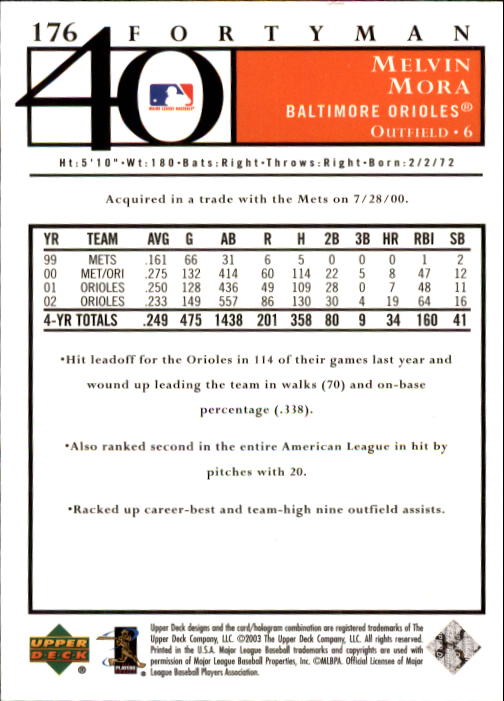 2003 Upper Deck 40-Man Baseball Card Pick (Base) 1-287 - Bild 307 von 501