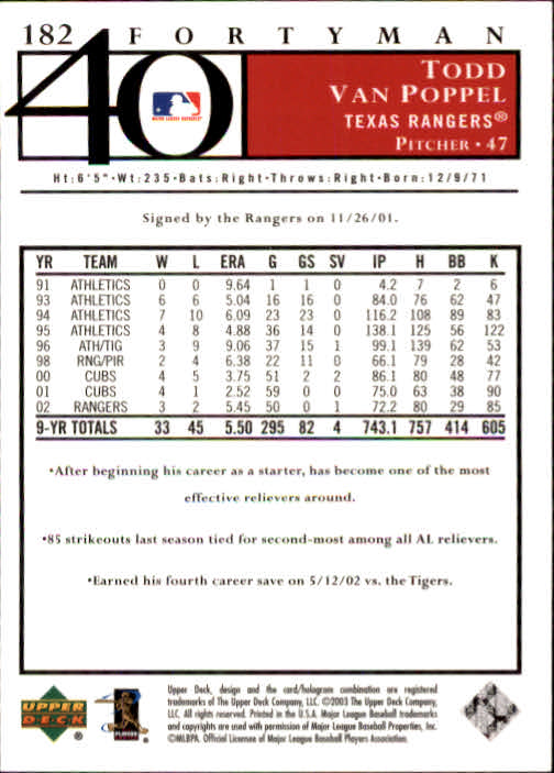 2003 Upper Deck 40-Man Baseball Card Pick (Base) 1-287 - Bild 319 von 501