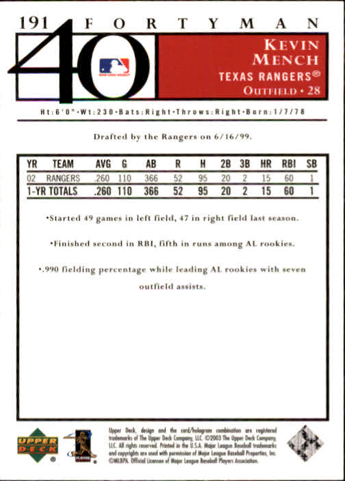 2003 Upper Deck 40-Man Baseball Card Pick (Base) 1-287 - Bild 337 von 501
