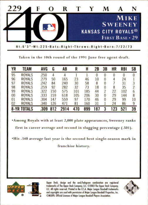 2003 Upper Deck 40-Man Baseball Card Pick (Base) 1-287 - Bild 405 von 501