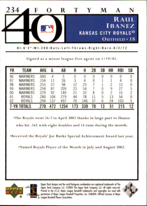 2003 Upper Deck 40-Man Baseball Card Pick (Base) 1-287 - Bild 415 von 501