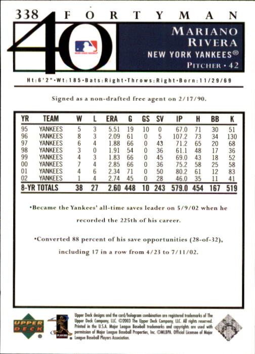 2003 Upper Deck 40-Man Baseball Card Pick (Base) 288-574 - Picture 95 of 501