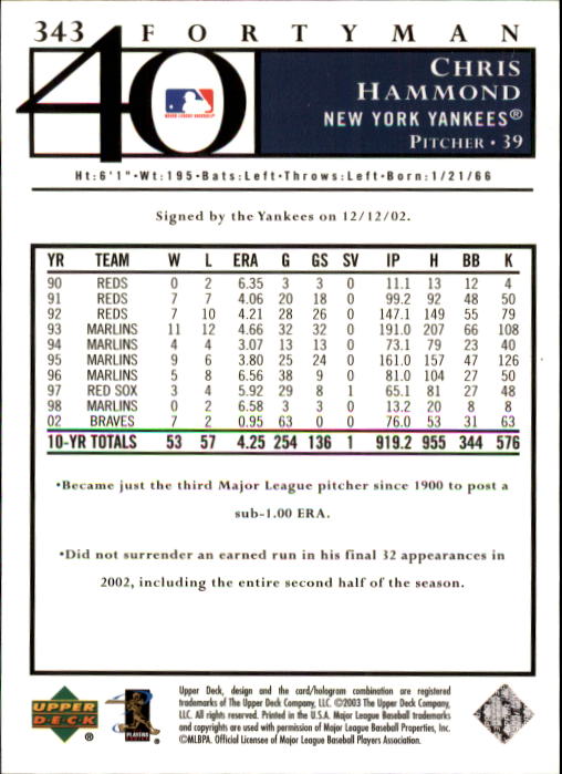 2003 Upper Deck 40-Man Baseball Card Pick (Base) 288-574 - Picture 103 of 501