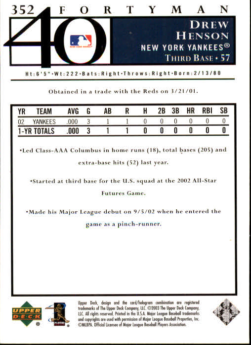 2003 Upper Deck 40-Man Baseball Card Pick (Base) 288-574 - Picture 119 of 501
