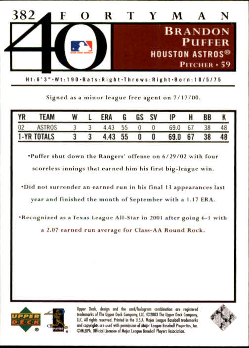 2003 Upper Deck 40-Man Baseball Card Pick (Base) 288-574 - Picture 175 of 501