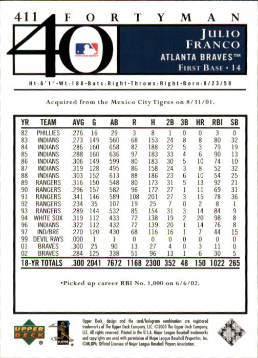 2003 Upper Deck 40-Man Baseball Card Pick (Base) 288-574 - Picture 223 of 501