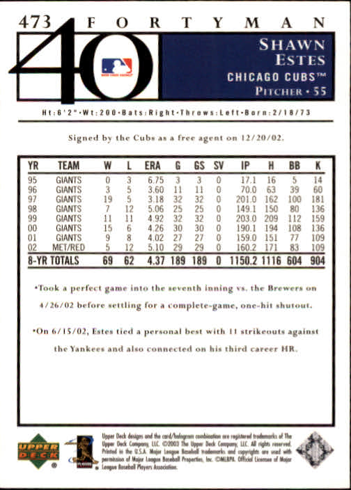 2003 Upper Deck 40-Man Baseball Card Pick (Base) 288-574 - Picture 321 of 501