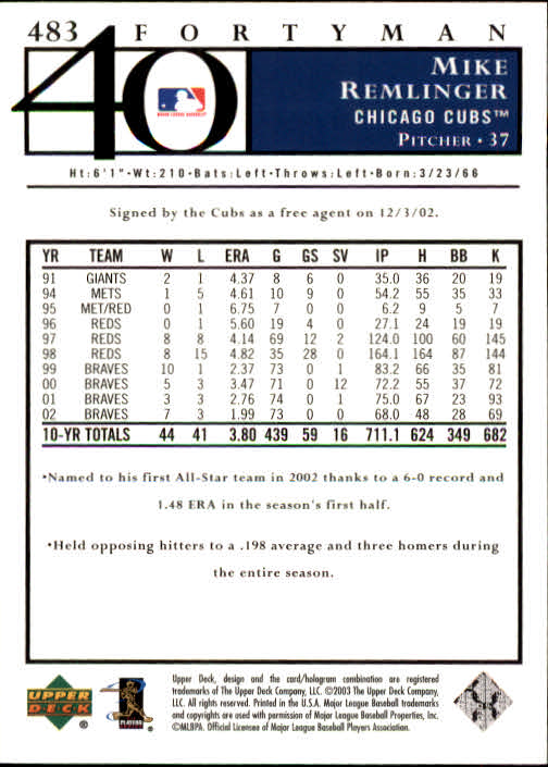 2003 Upper Deck 40-Man Baseball Card Pick (Base) 288-574 - Picture 339 of 501