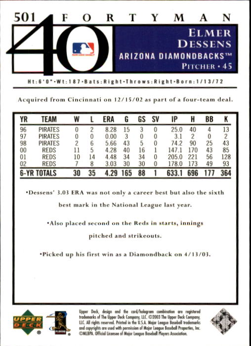 2003 Upper Deck 40-Man Baseball Card Pick (Base) 288-574 - Picture 375 of 501