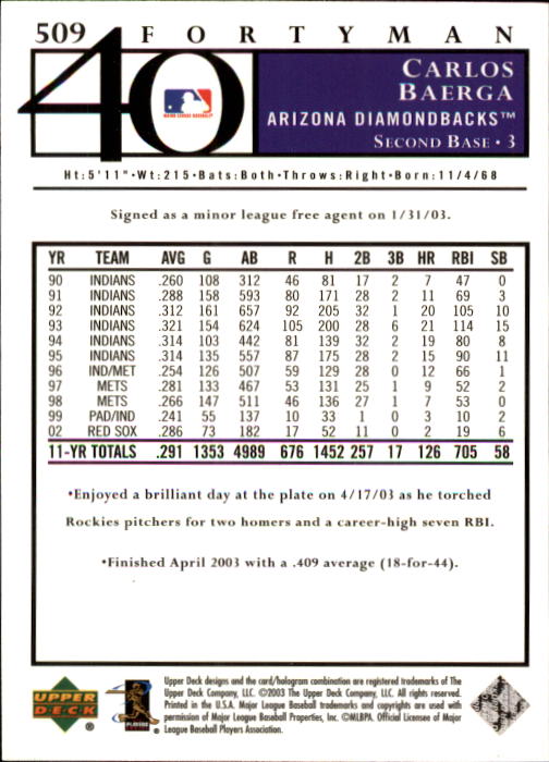2003 Upper Deck 40-Man Baseball Card Pick (Base) 288-574 - Picture 387 of 501