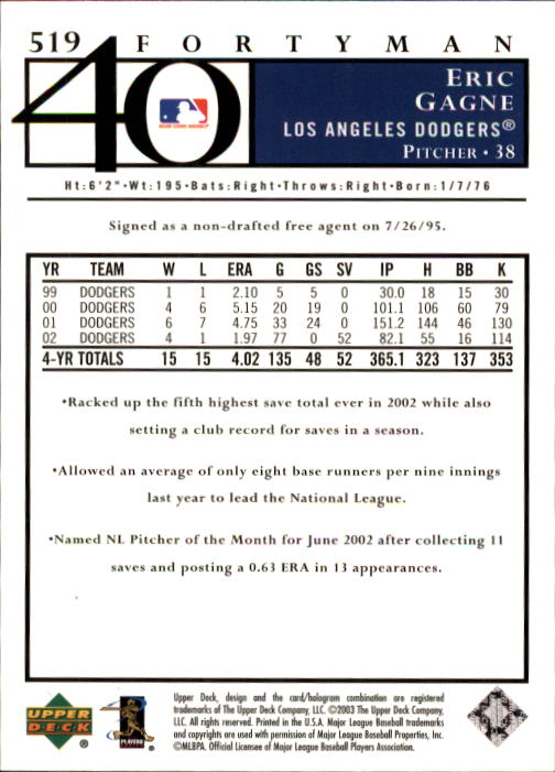 2003 Upper Deck 40-Man Baseball Card Pick (Base) 288-574 - Picture 403 of 501