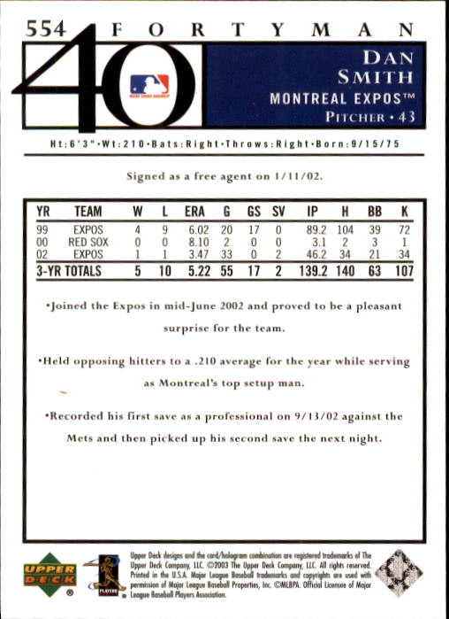 2003 Upper Deck 40-Man Baseball Card Pick (Base) 288-574 - Picture 469 of 501