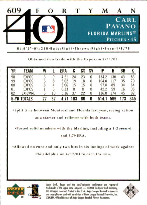 A2149- 2003 Upper Deck 40-Man BB 501-750 +Rookies -You Pick- 15+ FREE US SHIP