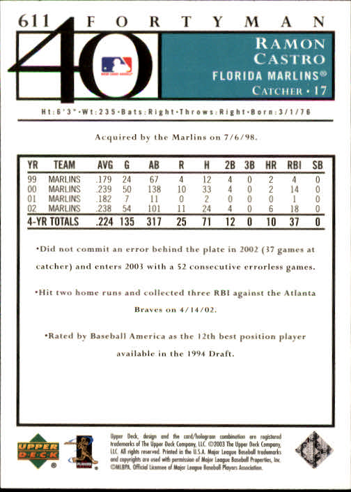 A2149- 2003 Upper Deck 40-Man BB 501-750 +Rookies -You Pick- 15+ FREE US SHIP