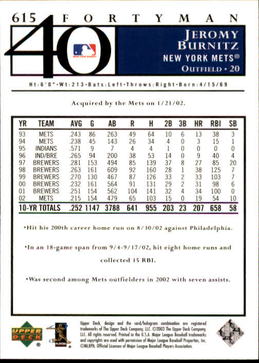 A2149- 2003 Upper Deck 40-Man BB 501-750 +Rookies -You Pick- 15+ FREE US SHIP