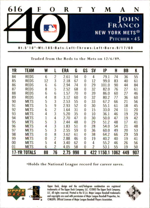 2003 Upper Deck 40-Man Baseball Card Pick (Base) 575-844 - Picture 73 of 501