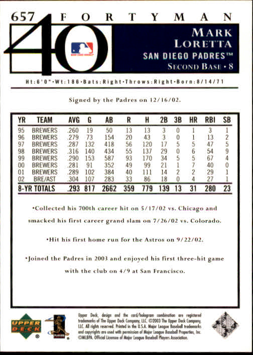 2003 Upper Deck 40-Man Baseball Card Pick (Base) 575-844 - Picture 141 of 501