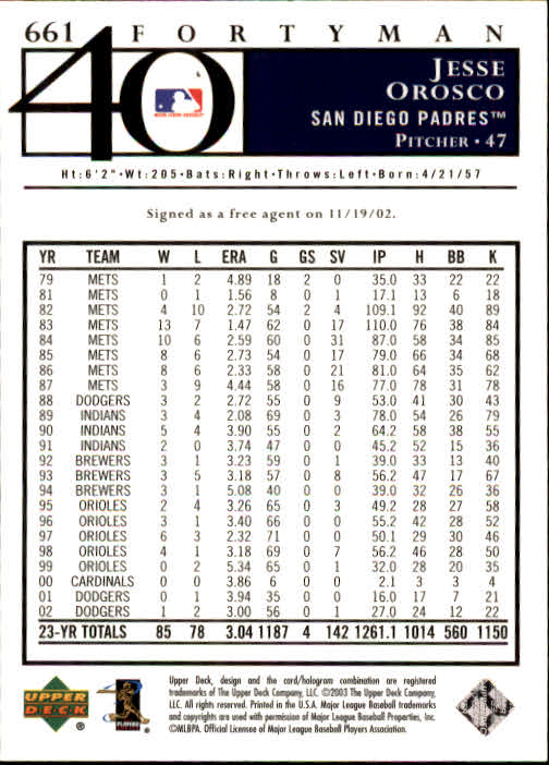 2003 Upper Deck 40-Man Baseball Card Pick (Base) 575-844 - Picture 149 of 501