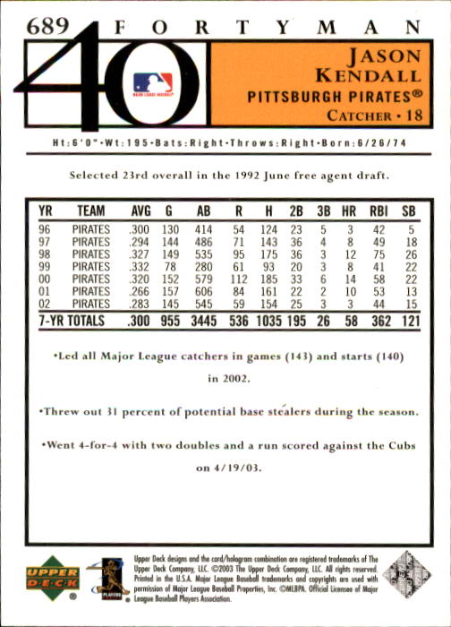 2003 Upper Deck 40-Man Baseball Card Pick (Base) 575-844 - Picture 197 of 501