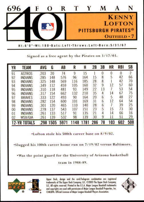 2003 Upper Deck 40-Man Baseball Card Pick (Base) 575-844 - Picture 209 of 501