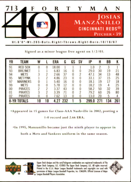 2003 Upper Deck 40-Man Baseball Card Pick (Base) 575-844 - Picture 241 of 501