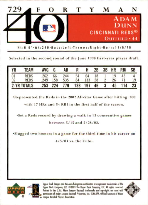 2003 Upper Deck 40-Man Baseball Card Pick (Base) 575-844 - Picture 273 of 501