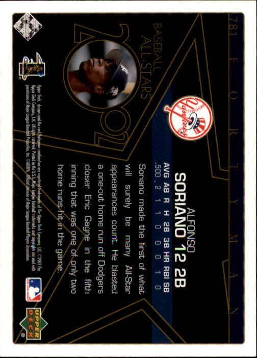 2003 Upper Deck 40-Man #781 Alfonso Soriano AS back image