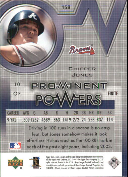2003 Upper Deck Finite #158 Chipper Jones PP back image