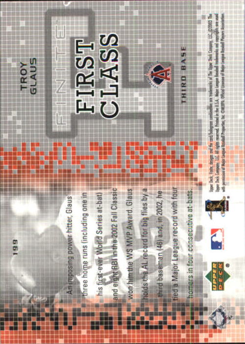 2003 Upper Deck Finite #199 Troy Glaus FC back image