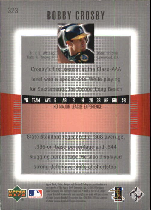 2003 Upper Deck Finite #323 Bobby Crosby T2 back image