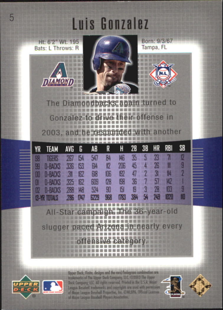 2003 Upper Deck Finite Gold #5 Luis Gonzalez back image