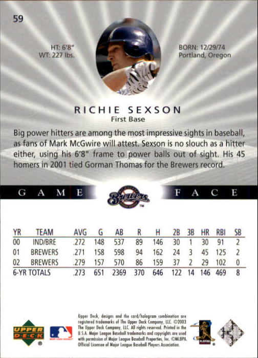 B1338- 2003 Upper Deck Game Face BB 1-217 +Inserts -You Pick- 15+ FREE US SHIP - Picture 89 of 171
